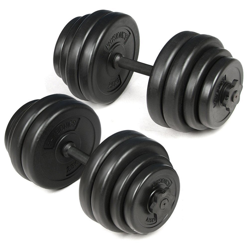 PHYSIONICS® Kurzhantelset 30 kg, 2 Kurzhanteln, Kunststoff-Hantelscheiben | Gerändelte Stahlgriffe Ø 25 mm und Sternverschlüsse mit Gummiringen; Hantel Set für Krafttraining, Home Gym und Fitness