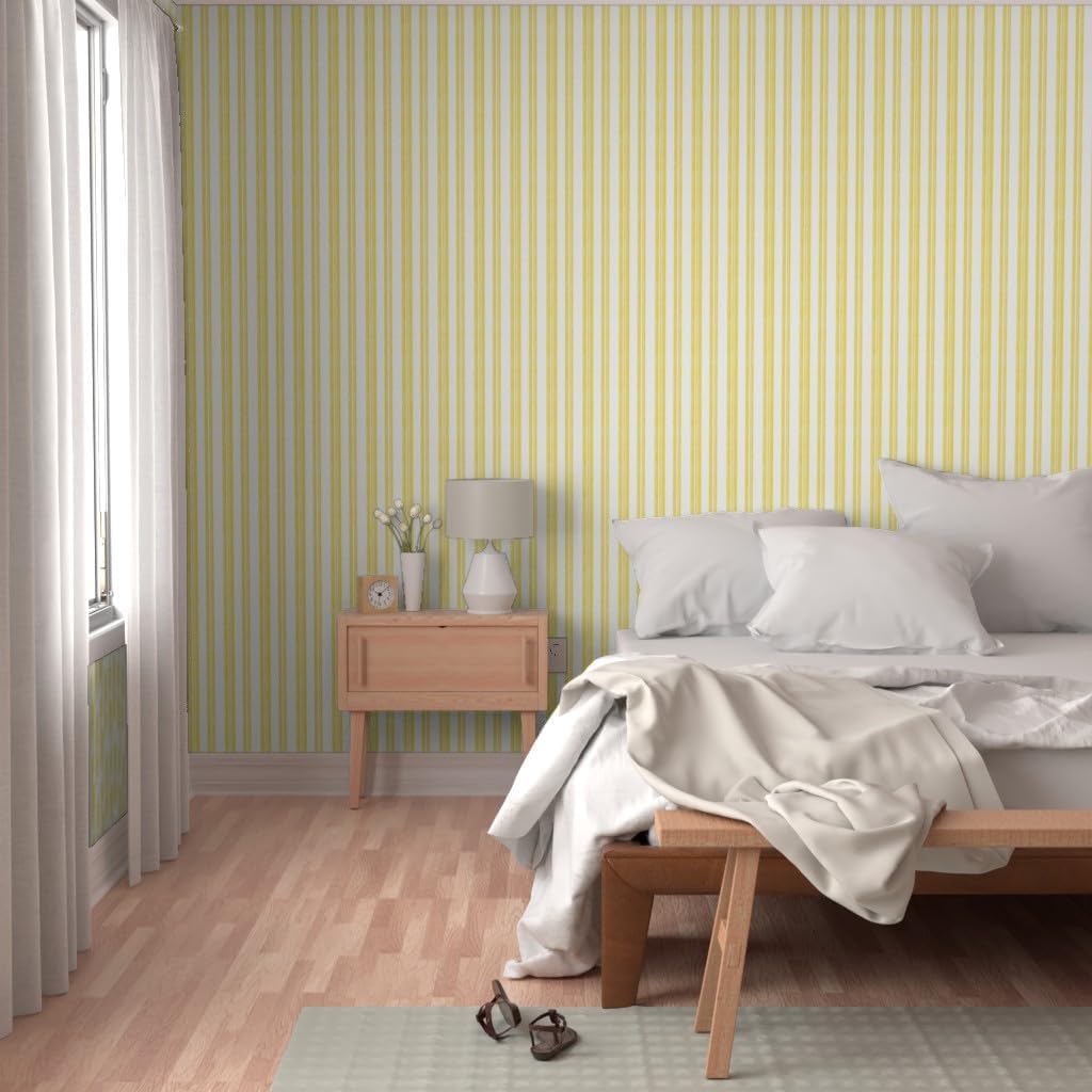 Spoonflower Peel & Stick Wallpaper Swatch - Yellow Painted Stripe Contemporary Limon Modern Coastal Summer Sunny Happy. Large Scale Custom Removable Wallpaper
