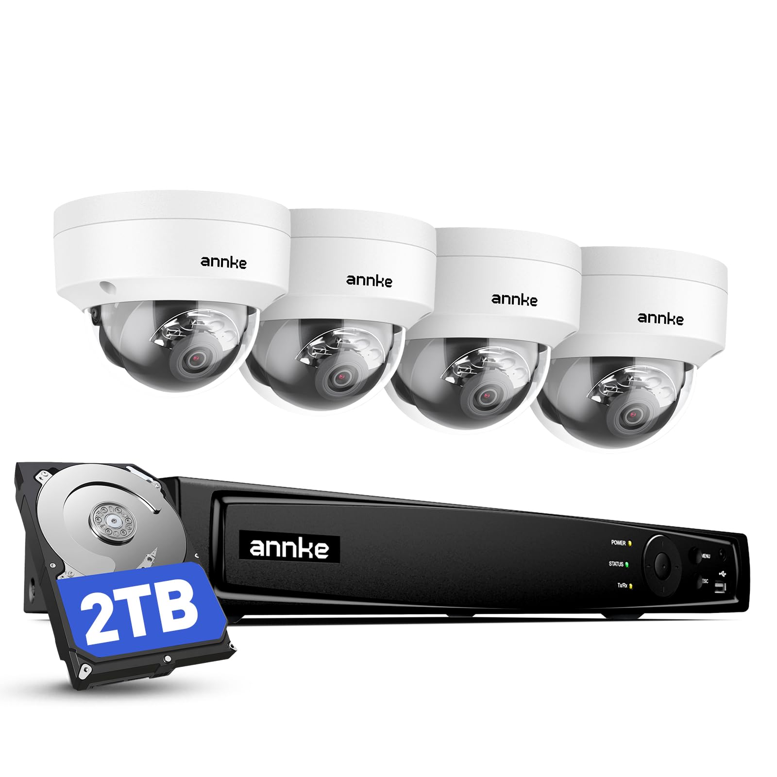 ANNKE Kit di Videosorveglianza PoE 8CH con HDD da 2TB, NVR 12MP | 4 Telecamere IP 8MP UHD, Rilevamento Umano e Veicoli, Audio Integrato, H.265+, IK10 Antivandalo, IP67 Impermeabile