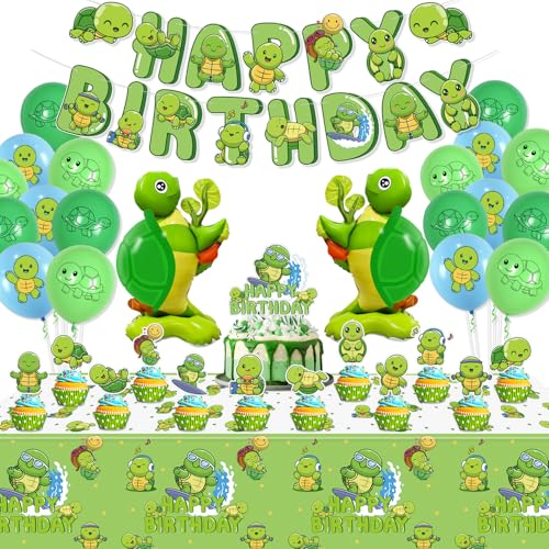 Schildkröte Party Dekorationen - einschließlich Schildkröte Ballons, Happy Birthday Banner, Kuchen Topper und Tischdecke für unter dem Meer Party Zubehör Schildkröte Party Dekorationen - einschließlich Schildkröte Ballons, Happy Birthday Banner, Kuchen Topper und Tischdecke für unter dem Meer Party Zubehör