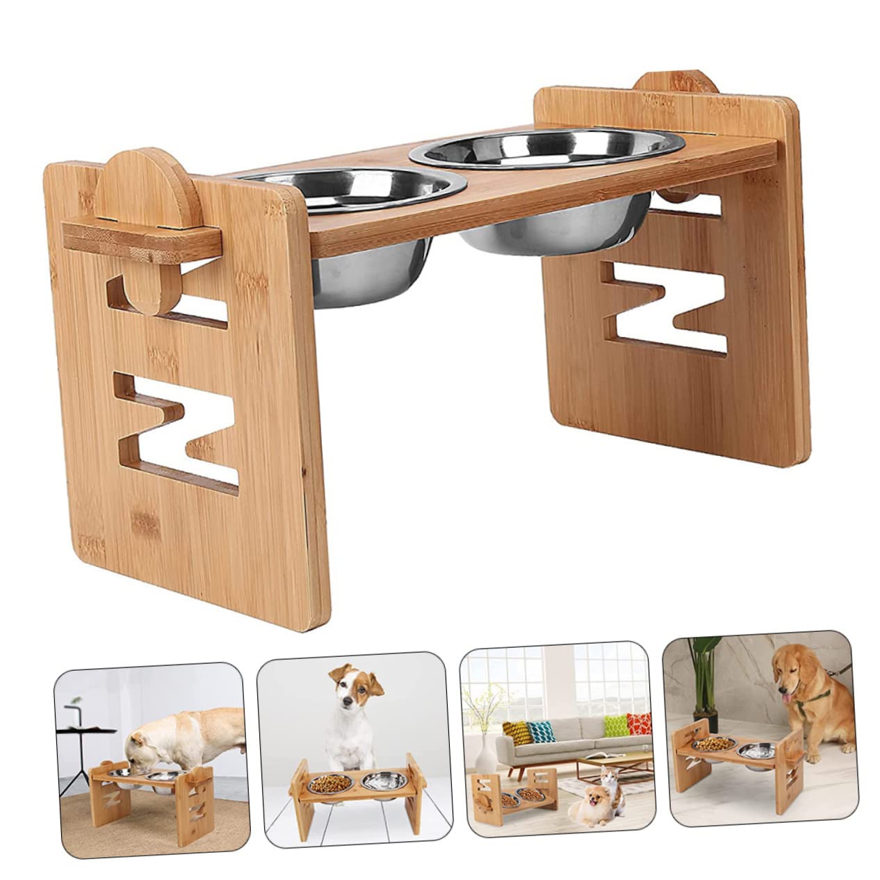 Housoutil 1juego Soporte para Comederos De Perros y Gatos Soporte Desmontable Bambú Elevado para La Carga El Cuello Mascotas Accesorio para Alimentación De Mascotas