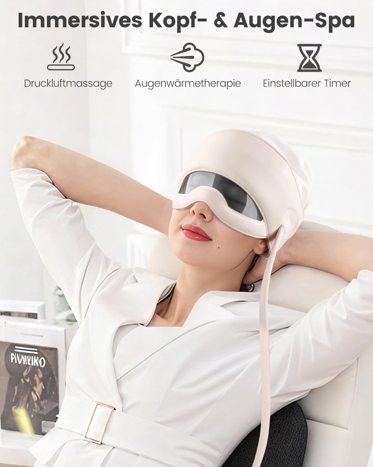 Elektrisches Kopfmassagegerät mit 6-Zonen-Luftkissenmassage und Augenwärme, Kopfhautmassagegerät lindert Kopfschmerzen, Stress und Müdigkeit, verbessert die Schlafqualität, Beste Geschenk