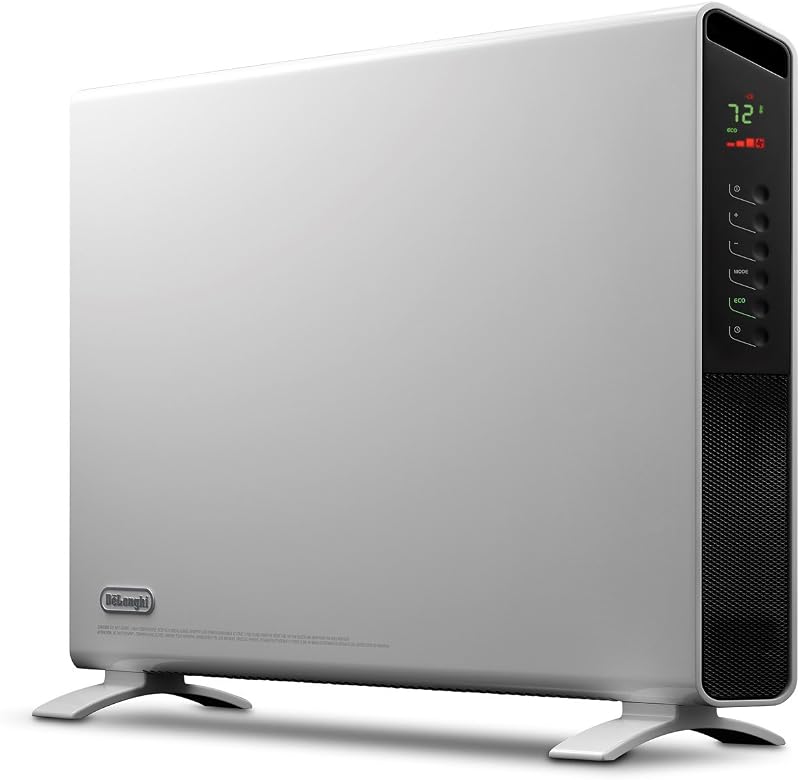 DeLonghi Convection Panel Heater, Full Room Quiet 1500W, portable electric heater is freestanding/easily wall mounted. Energy Saving, quick heat distribution, timer, white, HCX9115E