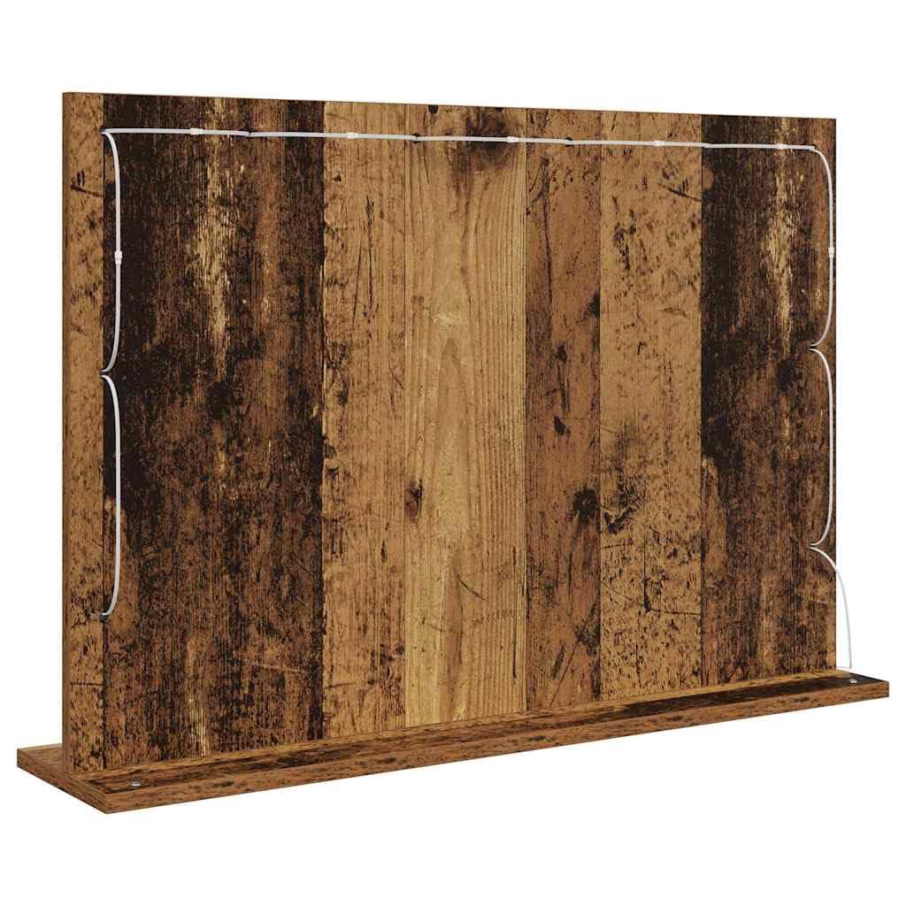 LED Waschtischspiegel Altholz 80 x 55 x 18 cm mit LED Beleuchtung, Glas und Holzwerkstoff für Flur Bad Schlafzimmer, Kosmetikspiegel für Rasur und Make-up