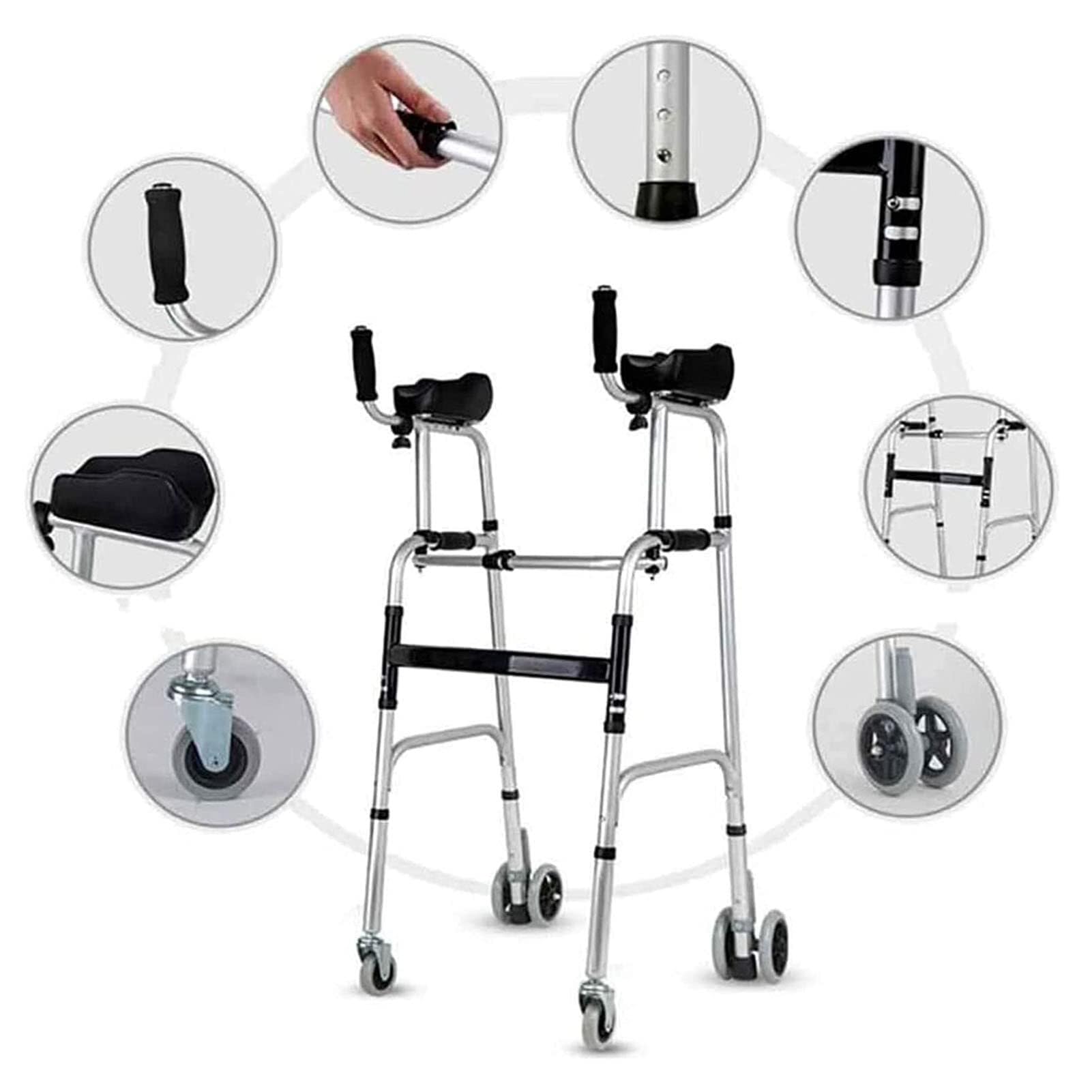 Rollator Walker, chodzik dla seniorów i dorosłych, chodzik z podpórką pod podłokietnik, regulowana wysokość