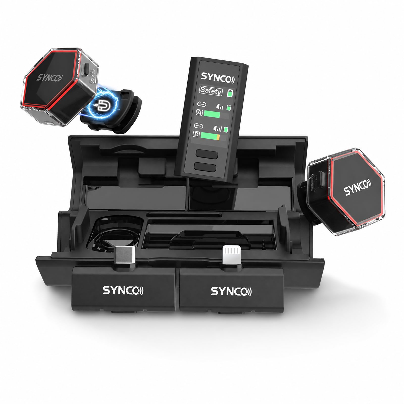 SYNCO G4 Microfono Lavalier Wireless per iPhone7-17/Android/Fotocamera, 2,4 GHz Doppio Canale, Batteria da 20 ore con custodia di ricarica,300 m, Riduzione del rumore per YouTube TikTok Vlog/Streaming