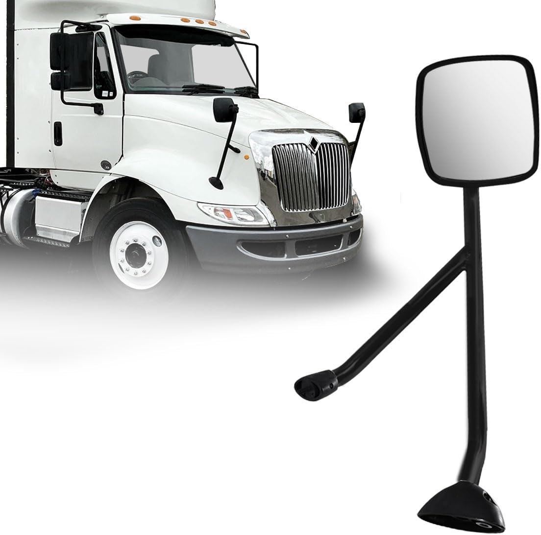 Black Hood Mirror for International Durastar 4300 Truck Passenger Right Side with Mounting Arm Right Black