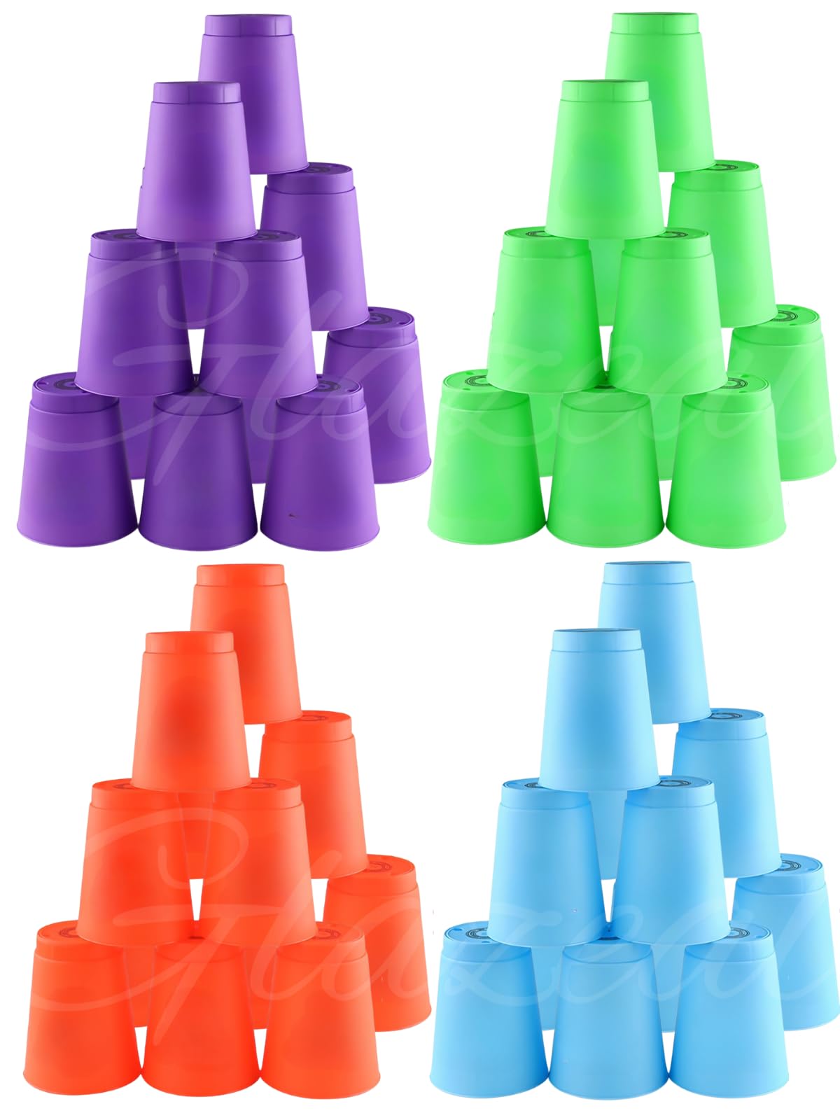 Glazeal 48 Pcs Sports Stacking Cups Set - Classic Quick Stacking Games Training for Boy Girl Adult Family Game Party Challenge Competition Travel Gift - 4 Colors