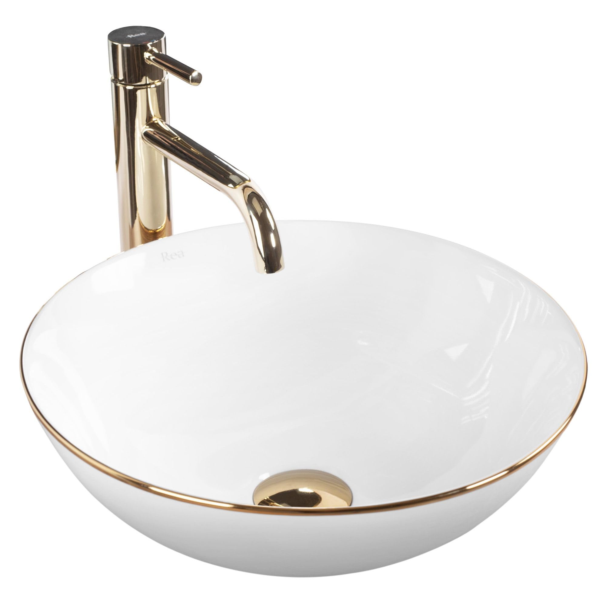 Rea Bathroom Sink Made of Ceramic Stella Gold Edge - White - REA-U7445