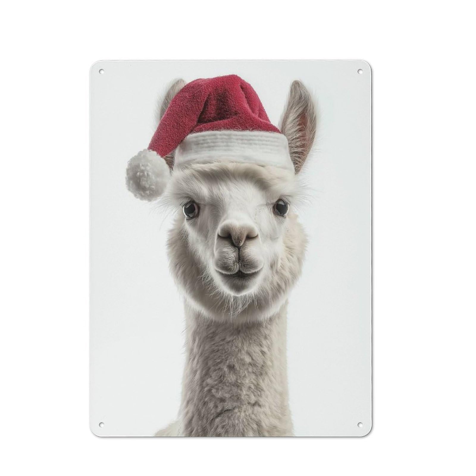 Junmoney Christmas Alpaca With Santa Hat Printed Metal Sign 40X30cm For Café Or Restaurant, For Hospitality Interior Collectors
