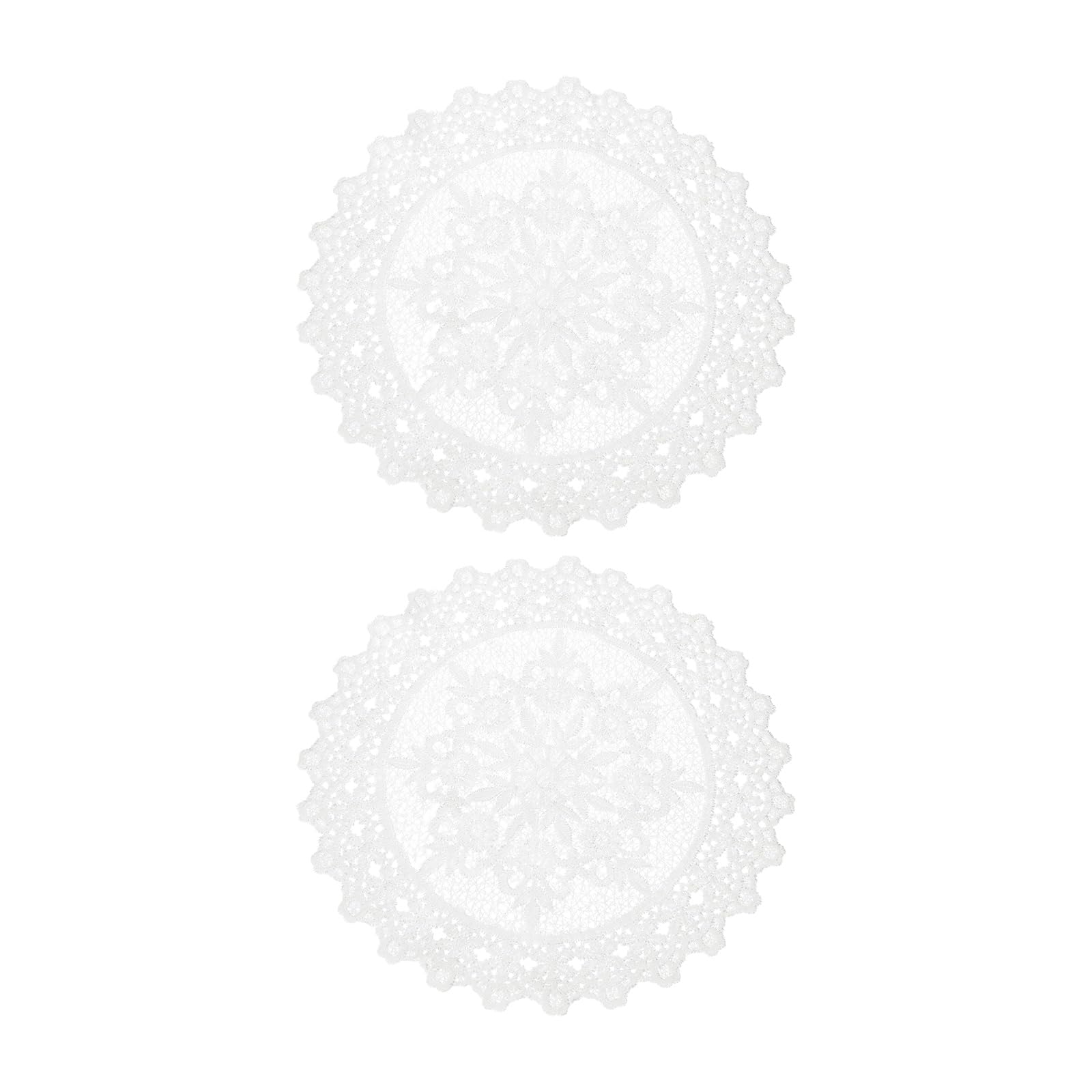 sourcing map 2 Pcs Lace Doilies for Tables, 14 Inch Round Lace Placemats, Handmade Crochet Cotton Lace Coasters for Kitchen Dining Room Wedding, White & Lilac