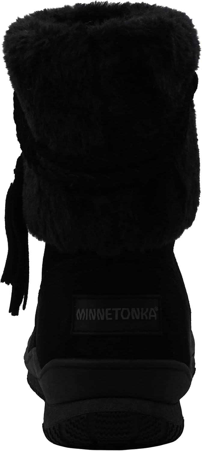 Minnetonka Women's Everett Faux Fur Slip-On Boots, Black Solid, 10 M US
