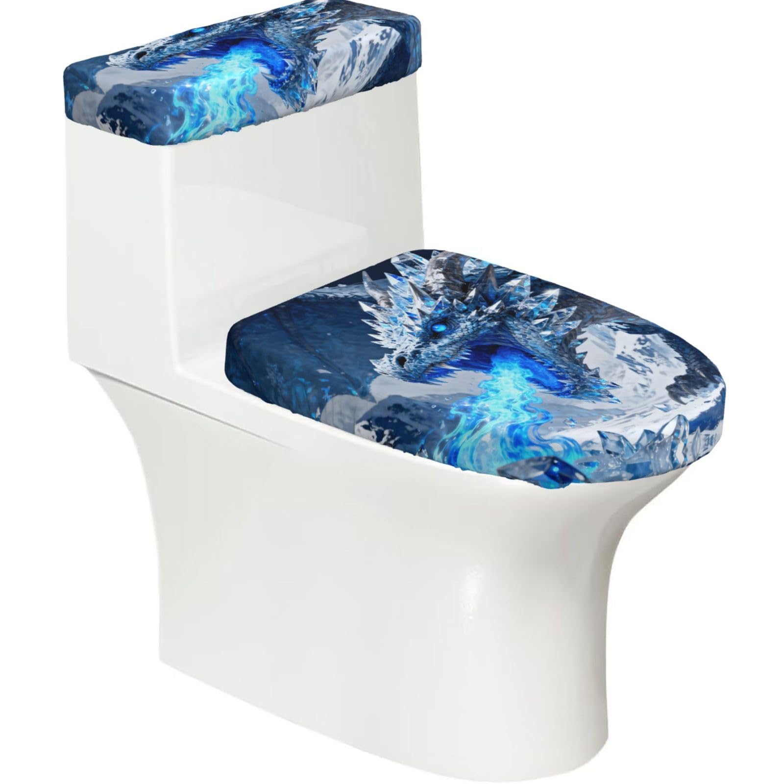 Cntdbu Black Frost Dragon Breath Stretchy Toilet Lid And Tank Cover Set-Soft Elastic Bathroom Decor For U Shape Oval