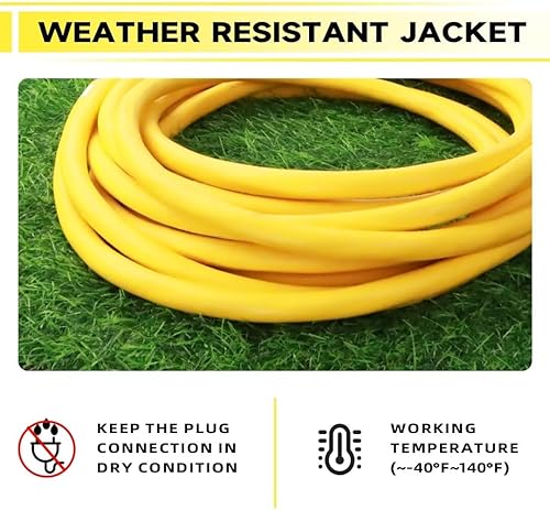 Miniatura 6 de Cable de extensión iluminado para exteriores de 50 pies - Cable de extensión amarillo resistente SJTW 10/3 con enchufe de conexión a tierra de 3