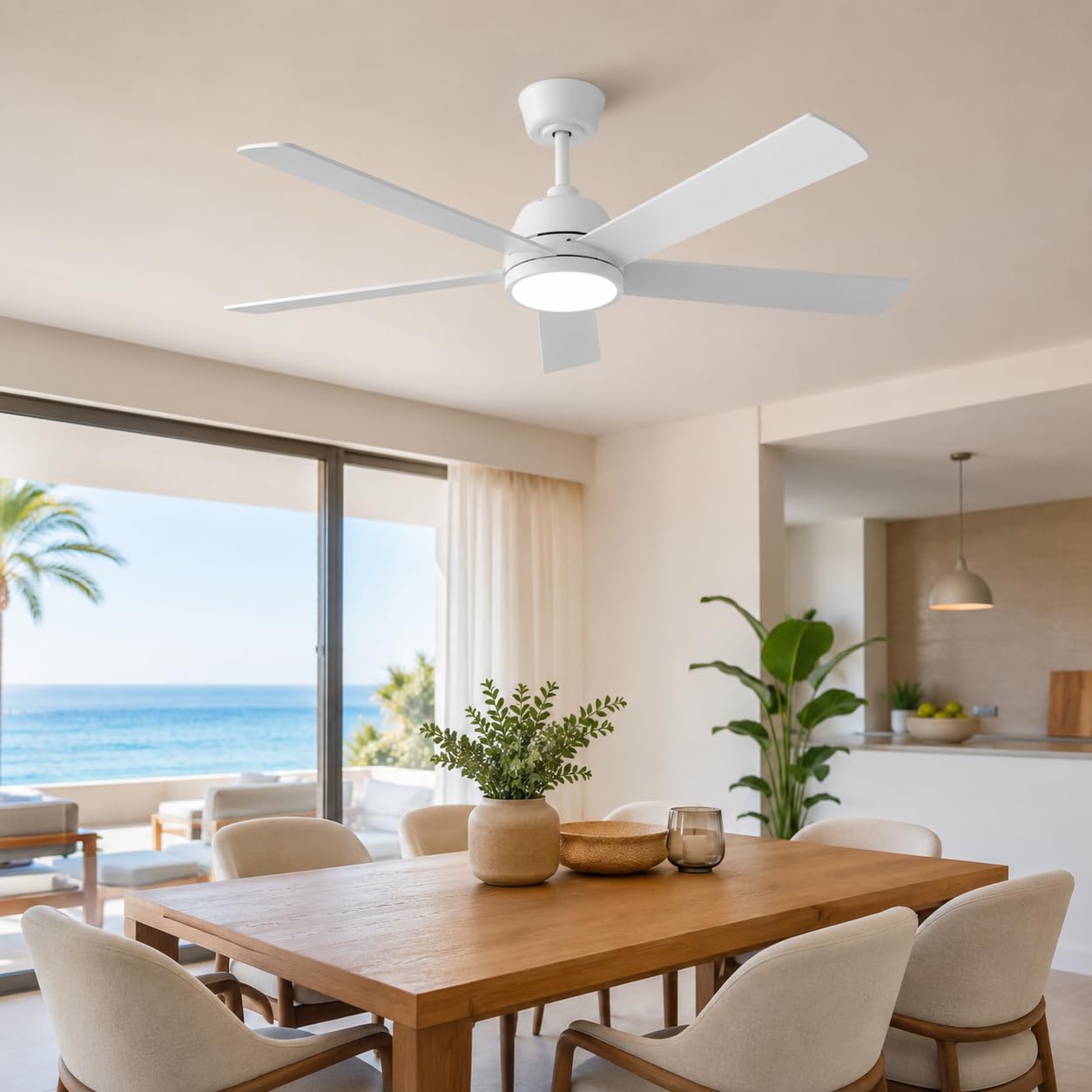 ON FREDO Ventilatore da Soffitto con Luce LED Regolabile, per Interno e Esterno, Motore Silenzioso e Telecomando - Bianco