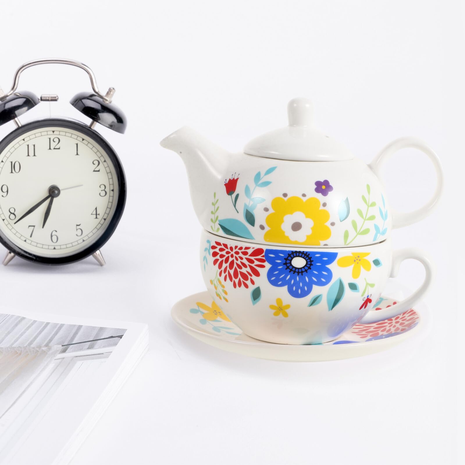 Keramik Teekanne Satz mit Untertasse und Bedruckter Teetasse Tragbares Chinesisches Teeservice für Zuhause und Reise