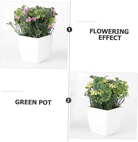 Miniatura 5 de Cabilock 2 piezas de flores cuadradas pequeñas en maceta de plástico, plantas verdes artificiales, decoración de plantas artificiales en maceta de