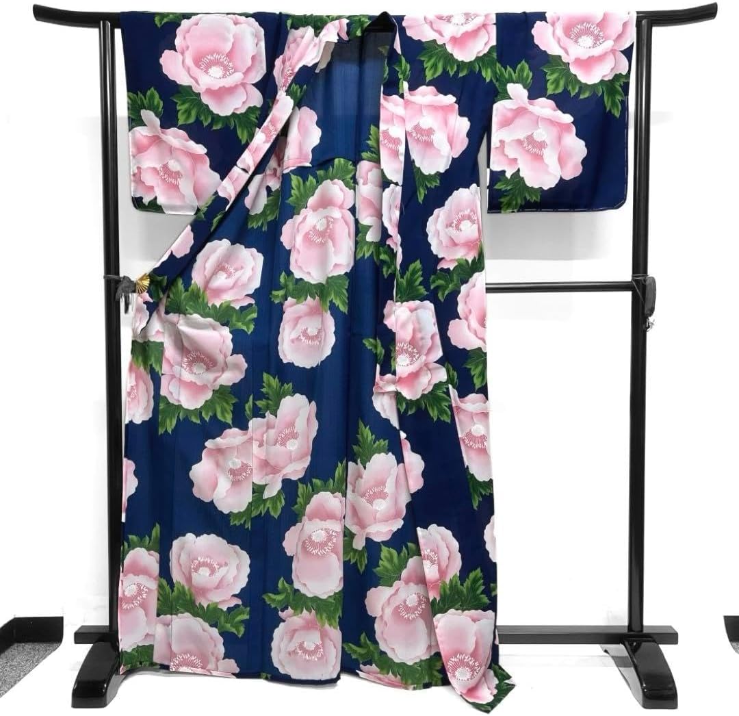 浴衣 牡丹 藍色 華やか お洒落 着物 032a d 未着用浴衣牡丹藍色華やか