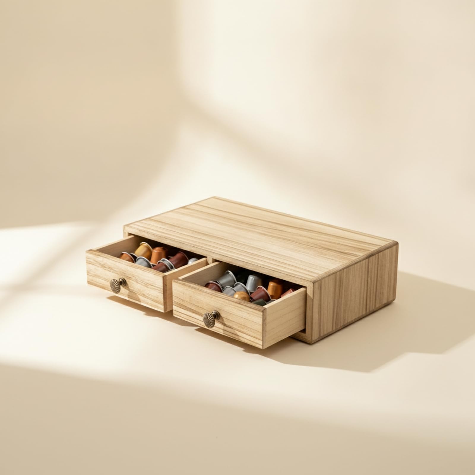 Kaffeemaschinenständer aus Massivholz mit Schubladen Und Ablagefläche für Kaffeemaschine Und Zubehör Kompakter Organizer mit Holzmaserung für Büro Und Zuhause