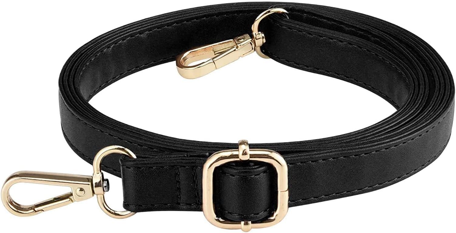 Schouderriem van zwart leer, 1,5 cm breed, verstelbare riemtas voor accessoires zoals portemonnees en handtassen