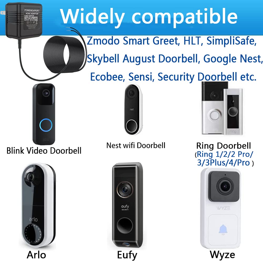 18 Volt 500mA Doorbell Transformer, 26Ft Transformer C Wire Adapter for