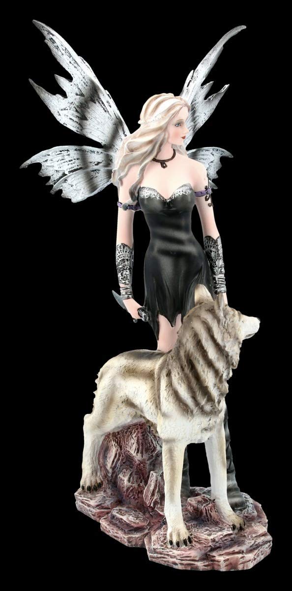 Figuren shop gmbh Elfi Figura Fantasia - Elleth con Lupo Fata, Fairy, Angelo, Figura-Decorativa, Articolo Decorazione, Statua, Scultura, H 27 CM