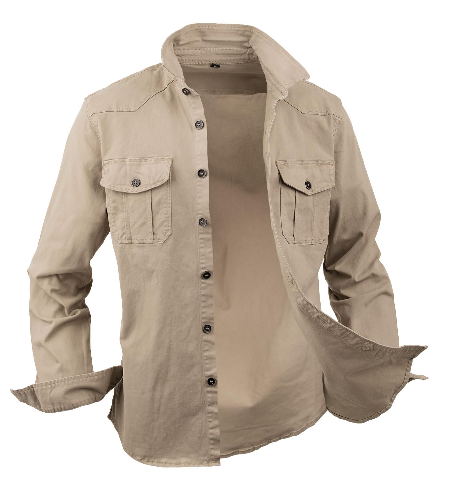 Instinct Camicia Uomo Cargo a Maniche Lunghe - Slim Fit Militare con Tasche Frontali e Bottoni - Casual e Tattica, Ideale per Lavoro ed Escursionismo