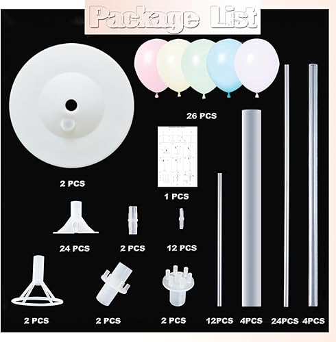 Miniatura 24 de Juego de 2 columnas de globos con globos arcoíris surtidos incluidos: torre de globos con soporte, base y poste, decoración de fondo para bodas