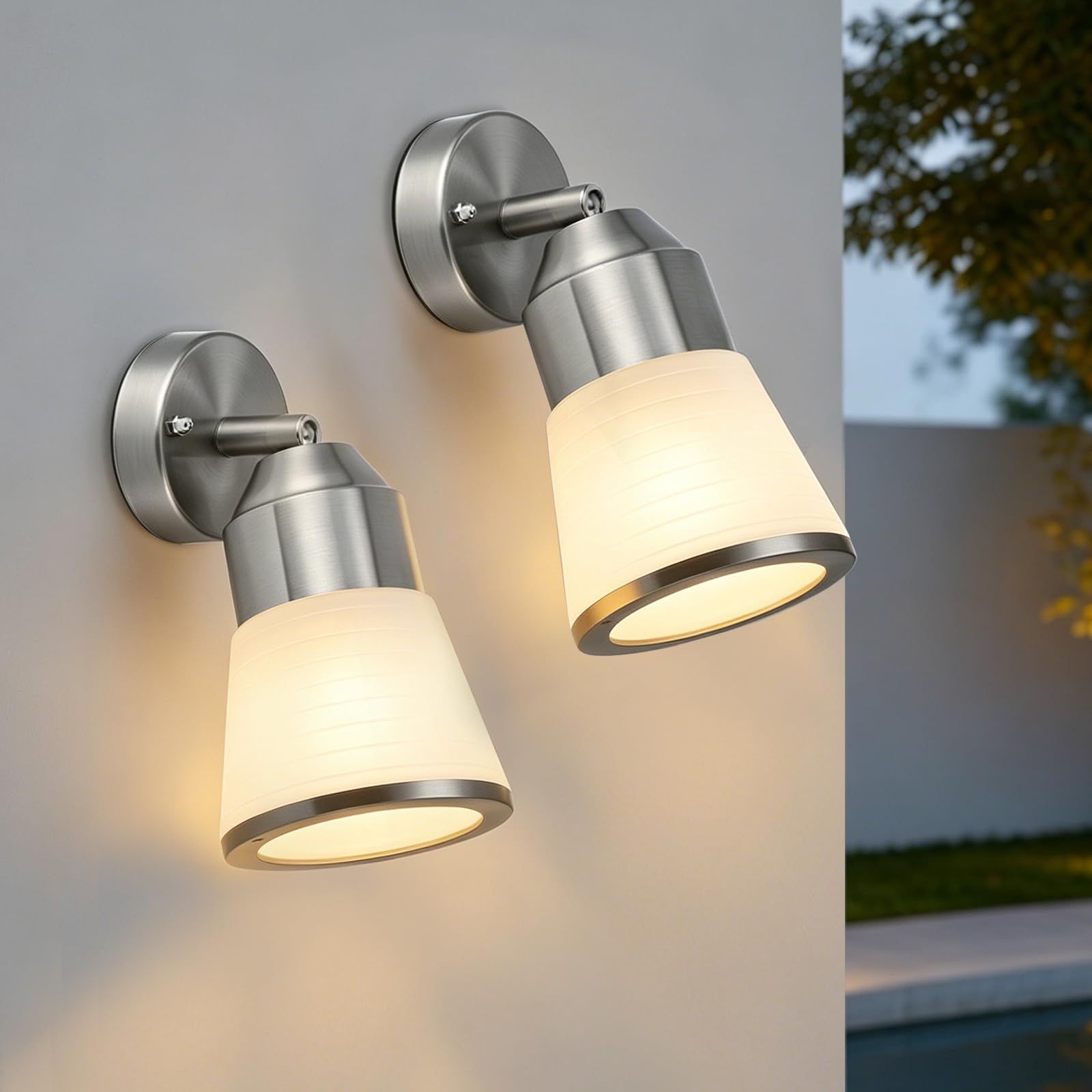2 Stück Wandleuchte Aussen mit 350° Schwenkbar, IP44,Edelstahl,Silber | E27 Fassung Außenlampe für Hauswand Garten