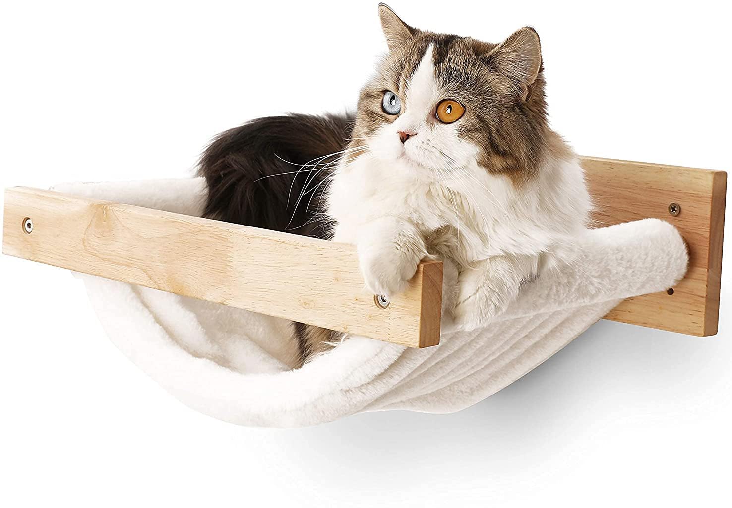 FUKUMARU Amaca per Gatti a Parete, Grande Porta Gatti - Letto e Trespoli Moderni - Mobili per Gatti di Alta Qualità per Dormire Rilassati, Contiene Facilmente 18 kg, Flanella Bianca