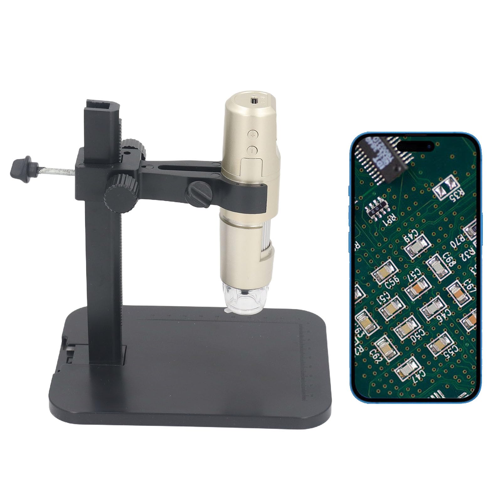 Microscopio Digital WiFi 1600X, Cámara de Microscopio USB Inalámbrica con Soporte Ajustable, 1080P HD de Mano para Inspección de PCB de Plantas, 8 Luces LED Recargables