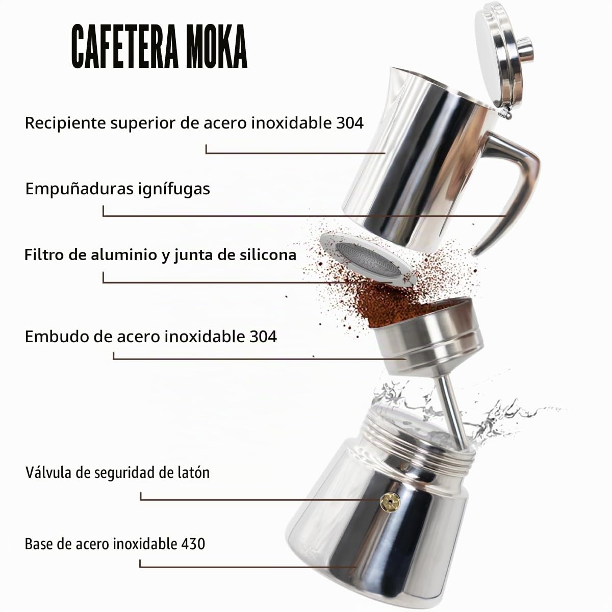 12 Taza Espesada 304 Acero Inoxidable Moka Pot Stovetop Espresso Maker Cafeteras Cafeteras Italianas Capaz Mocha Cafetera Greca Para Casa y Camping 600ml 20oz