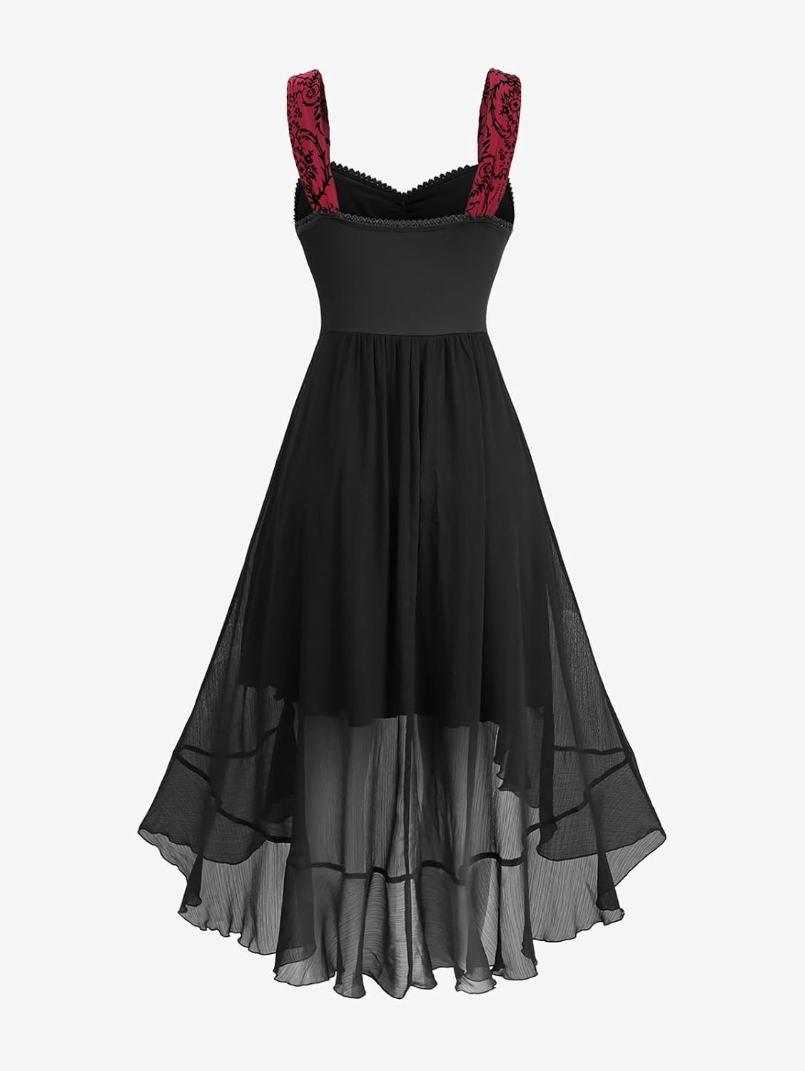 ROSE GAL Women Plus Size Gothic Costume Flocking Floral Lace-up Maxi Sleeveless Tank Dress - Image 2