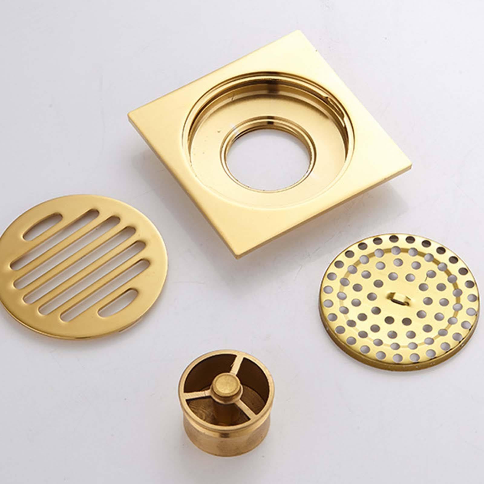Scarico Doccia a Pavimento Ottone Piletta Doccia Placcato Oro Piletta da Pavimento 100 * 100mm Scarico a Pavimento Stile Europeo Adatto per Balconi, Cucine e Bagni