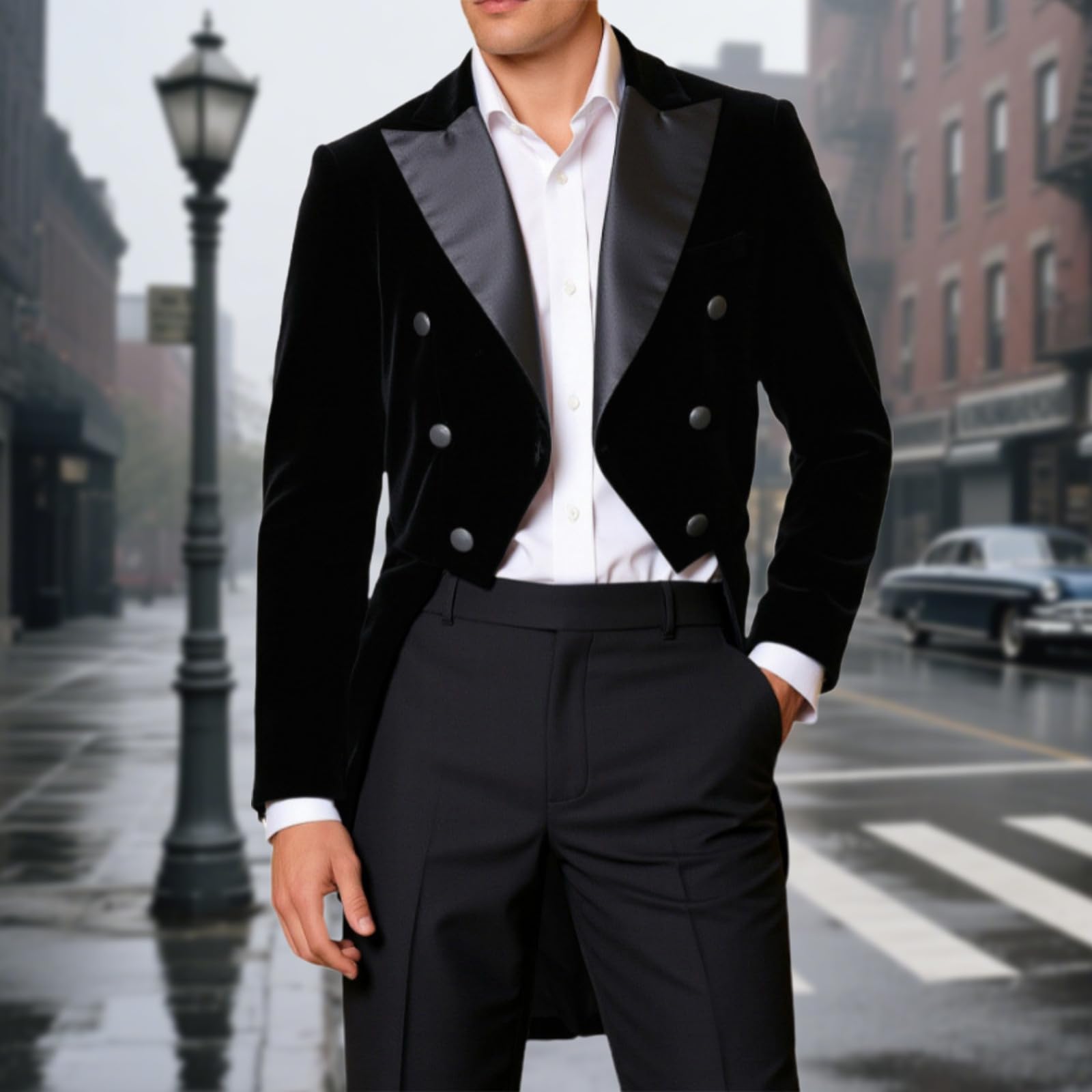 Smoking pour Homme avec Veste Slim Fit, Manteau pour Homme, Mariage Décontracté, Revers Victorien, Queue-De-Pie, Costume De Cérémonie