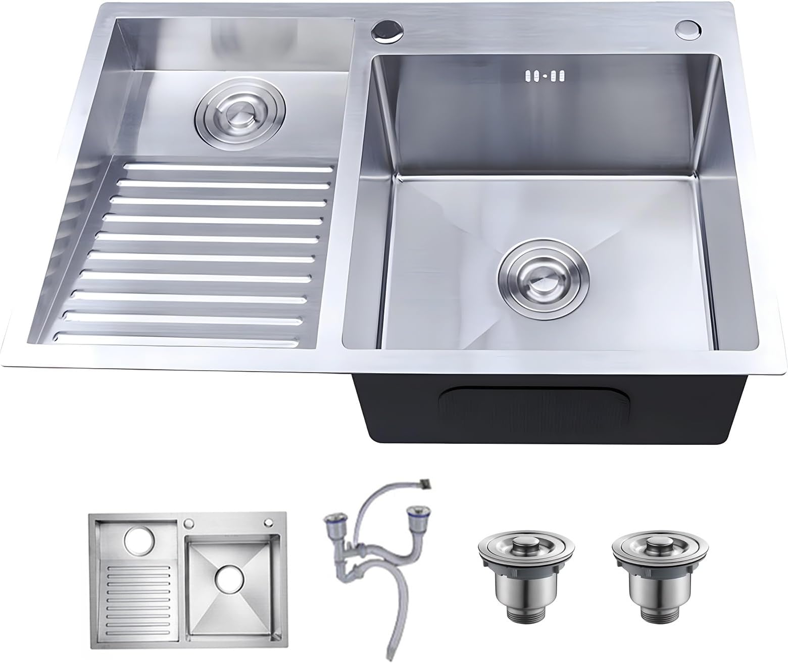 Household Laundry Sink with Washboard,Stainless Steel Laundry Sink,Utility Sink,wash Sinks for Laundry Room,Double Bowl Laundry Sink,Easy to Clean (Color : Left, Size : 60x48x22cm)
