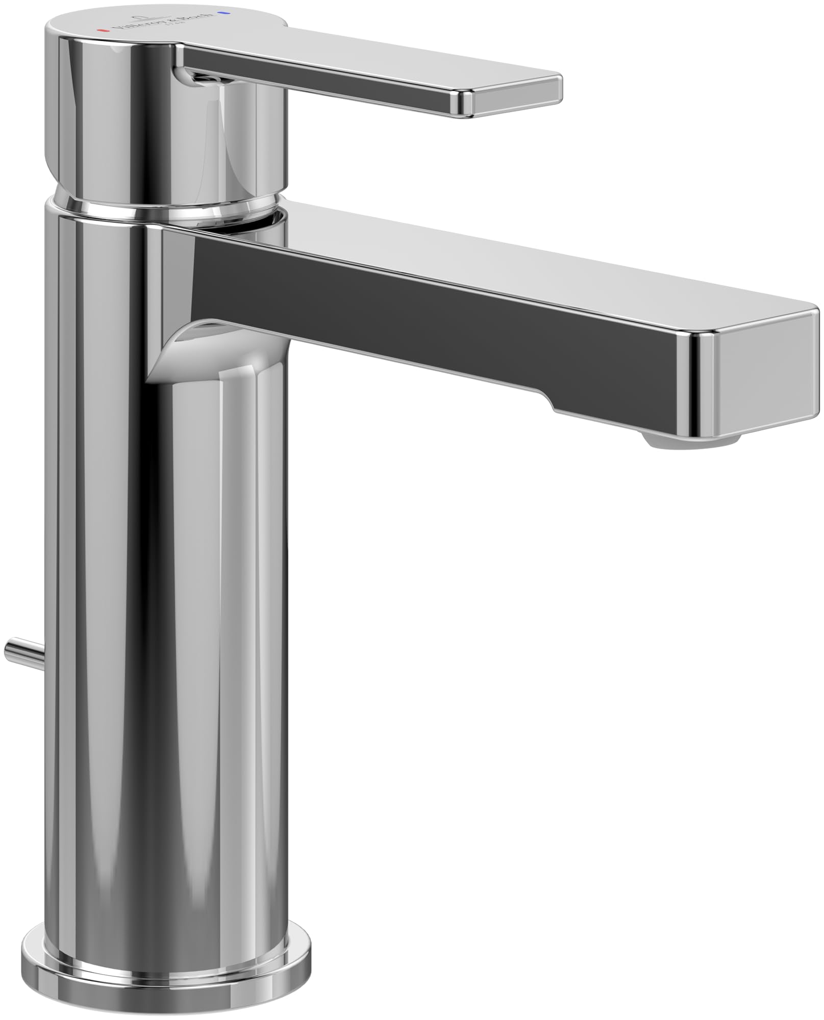 Villeroy & Boch Architectura Robinet de lavabo de salle de bain avec tirette et cartouche en céramique, mitigeur de lavabo, économiseur d'eau, hauteur du bec 111 mm, carré, chromé