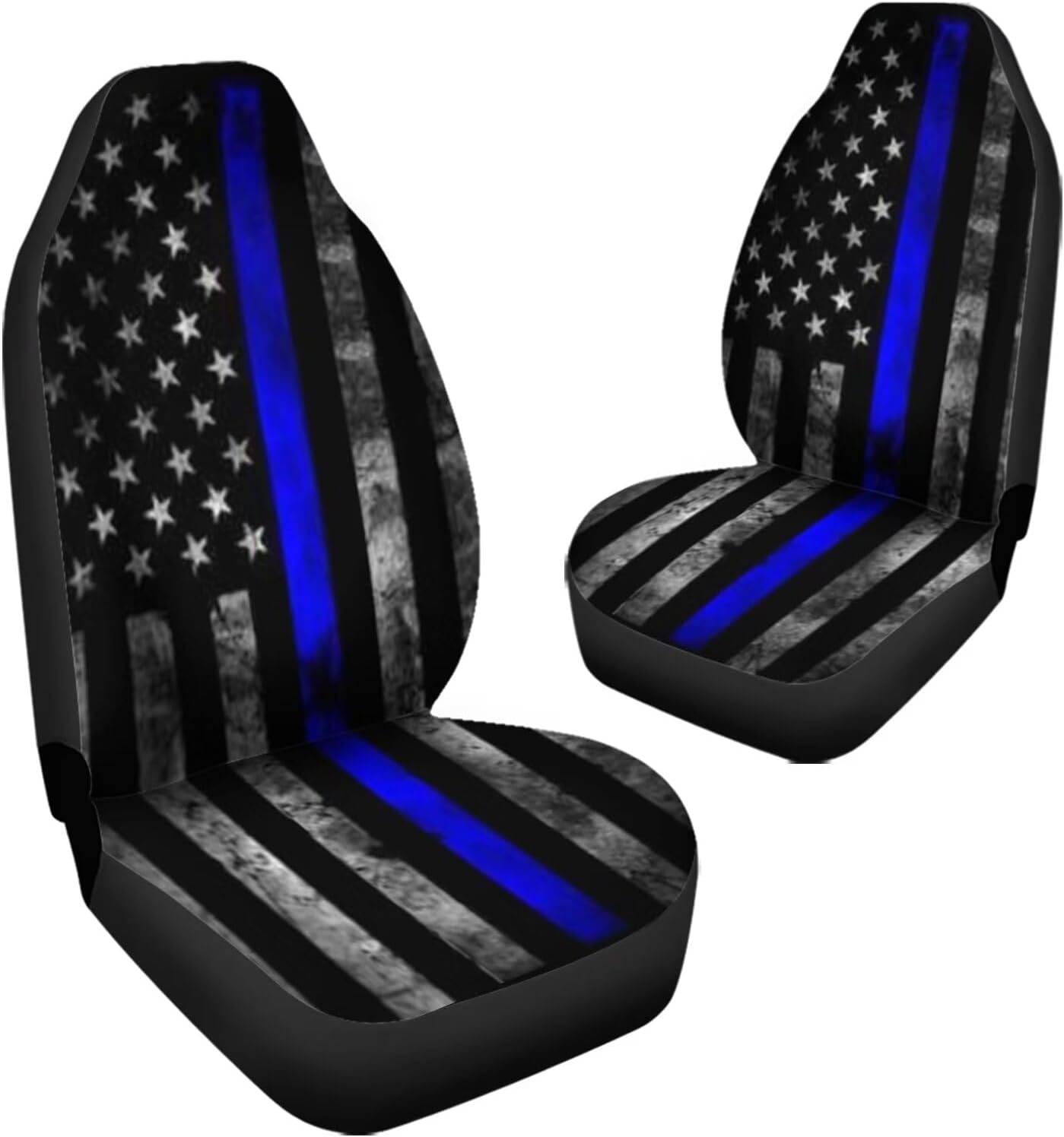 Thin Blue Line USA Flag Retro Pattern Car Seat Cover only for Front, Waterproof Soft Universal Bucket Seats Cover Protector Fit Most Vehicles