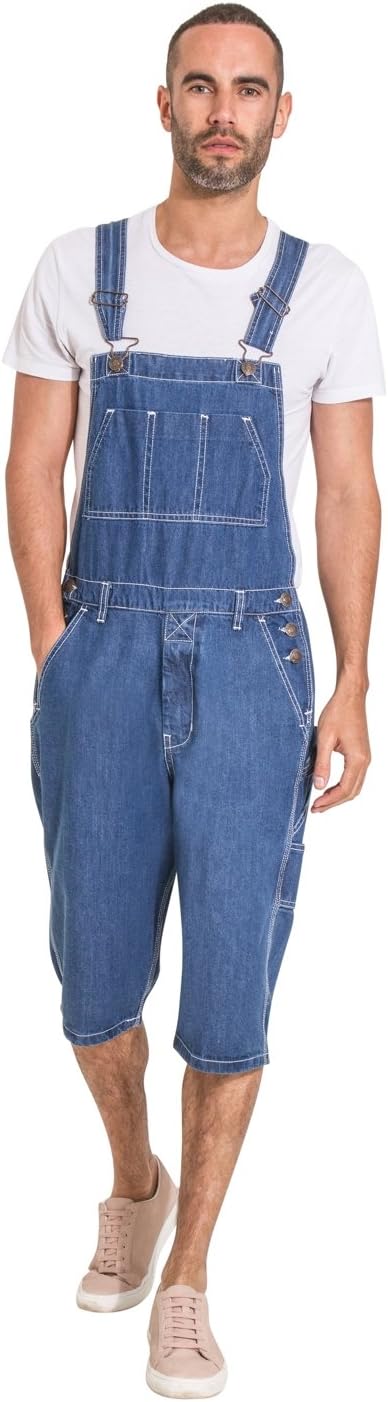 Uskees Mens Stonewash Denim Dungaree Shorts Bib Overall Shorts for Men BLAKESW-L-36