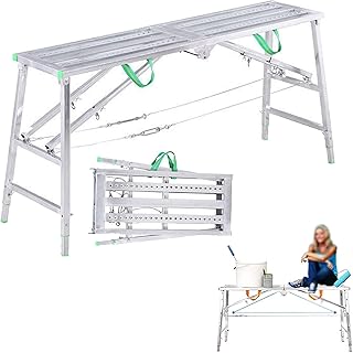 Multipurpose Scaffolding Equipment Height Adjustable Work Platform Portable Folding Scaffold Tower Ladder Stool Work Bench for Washing Vehicles, Cleaning Windows, DIY, Maintenance Work,140cm ()