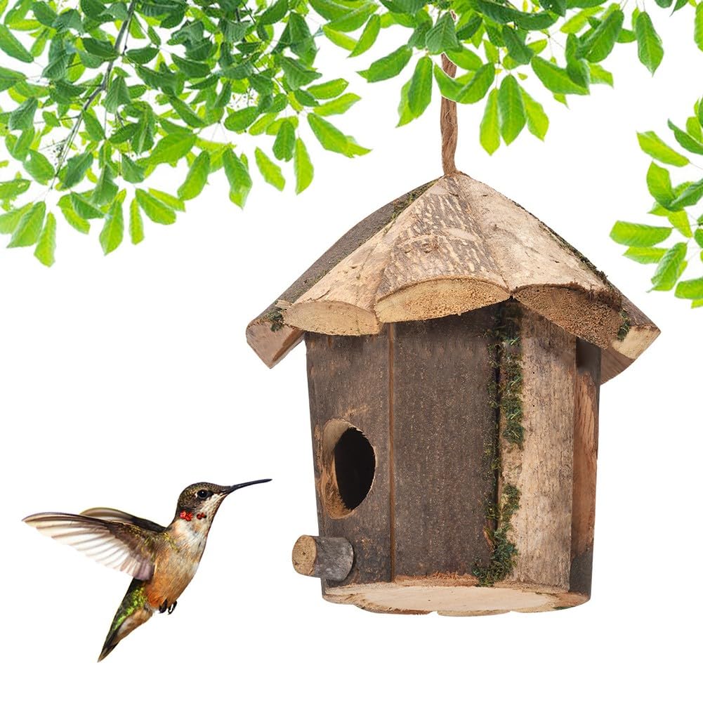 ZYWUOY Vogelhaus aus Holz für den Garten, stabile natürliche Nisthütte mit rustikalem Dekor-Design, einfache Montage, Outdoor-Unterschlupf für Wildvögel, 16 x 16 cm