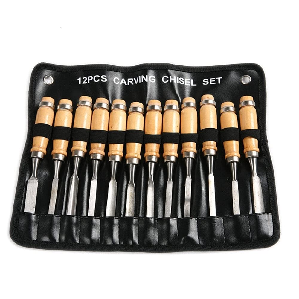 Juego de herramientas de cincel manual para tallar madera, 12 piezas, carpintería, gubias profesionales, construcción y herramientas de carpintería, herramientas de carpintero, como se muestra
