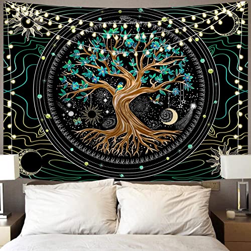 AACKart Wandteppich Baum des Lebens – spiritueller Wandteppich für Schlafzimmer, ästhetischer Sonne, Mond, Wandteppich, Baum-Wandteppich, Wandbehang – 150 x 130 cm