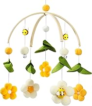 Mobile Baby Waldtiere, Frische Blumen und Bienen, Holz Baby Mobile babybett spielzeug mit Wollknäuel, Windspiel baby für Kinderzimmer Deko, Neugeborenen Geschenk
