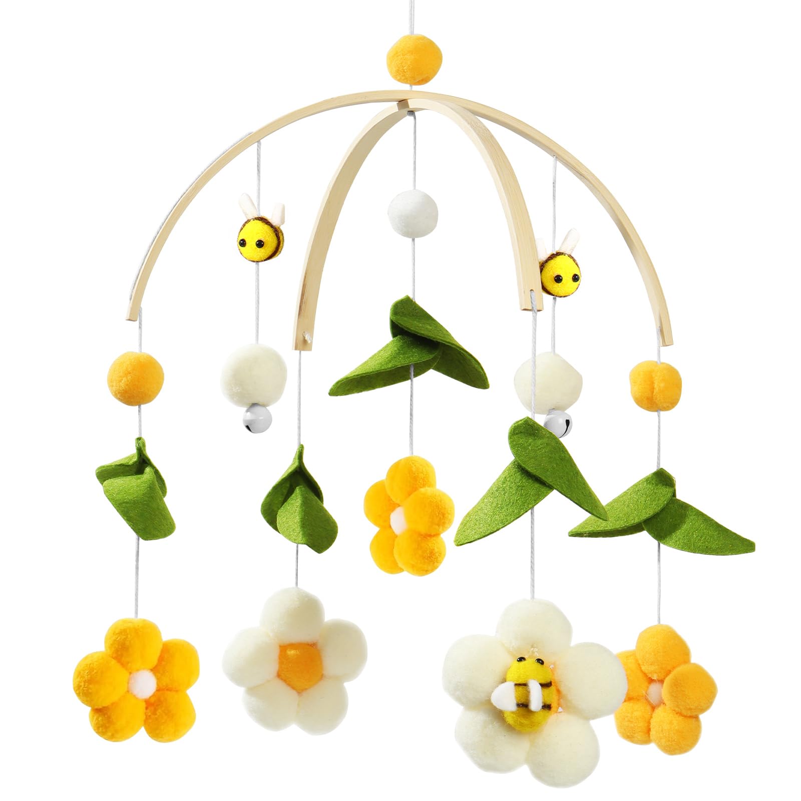 Baby Mobile mit Filzbällen, 3D Wolken Bettglocke für Babybett - Hängende Spiel Dekoration für Kinderzimmer und Kinder Bett Geschenke (Biene)