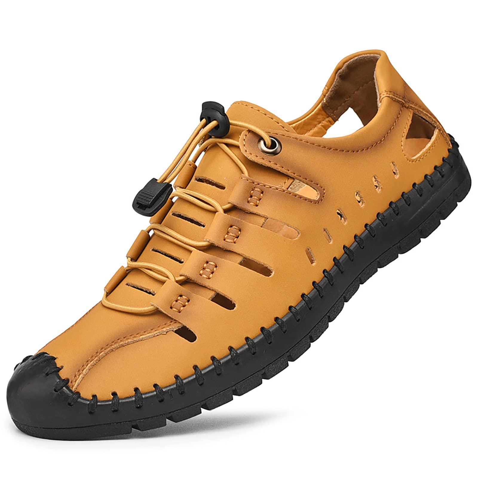 DDTNWMen's Sports Beach Trekking Walking Hiking Touch Close Strap Sandals,yellow-brown,7