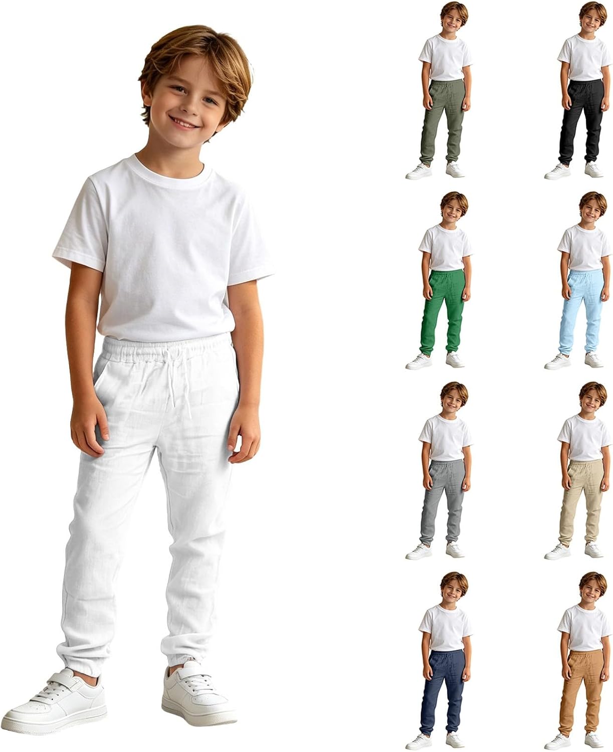 Boys Casual Beach Cotton Linen Pant School Uniform Pants Lightweight Summer Athletic Golf Baseball Pants Running Sweatpants