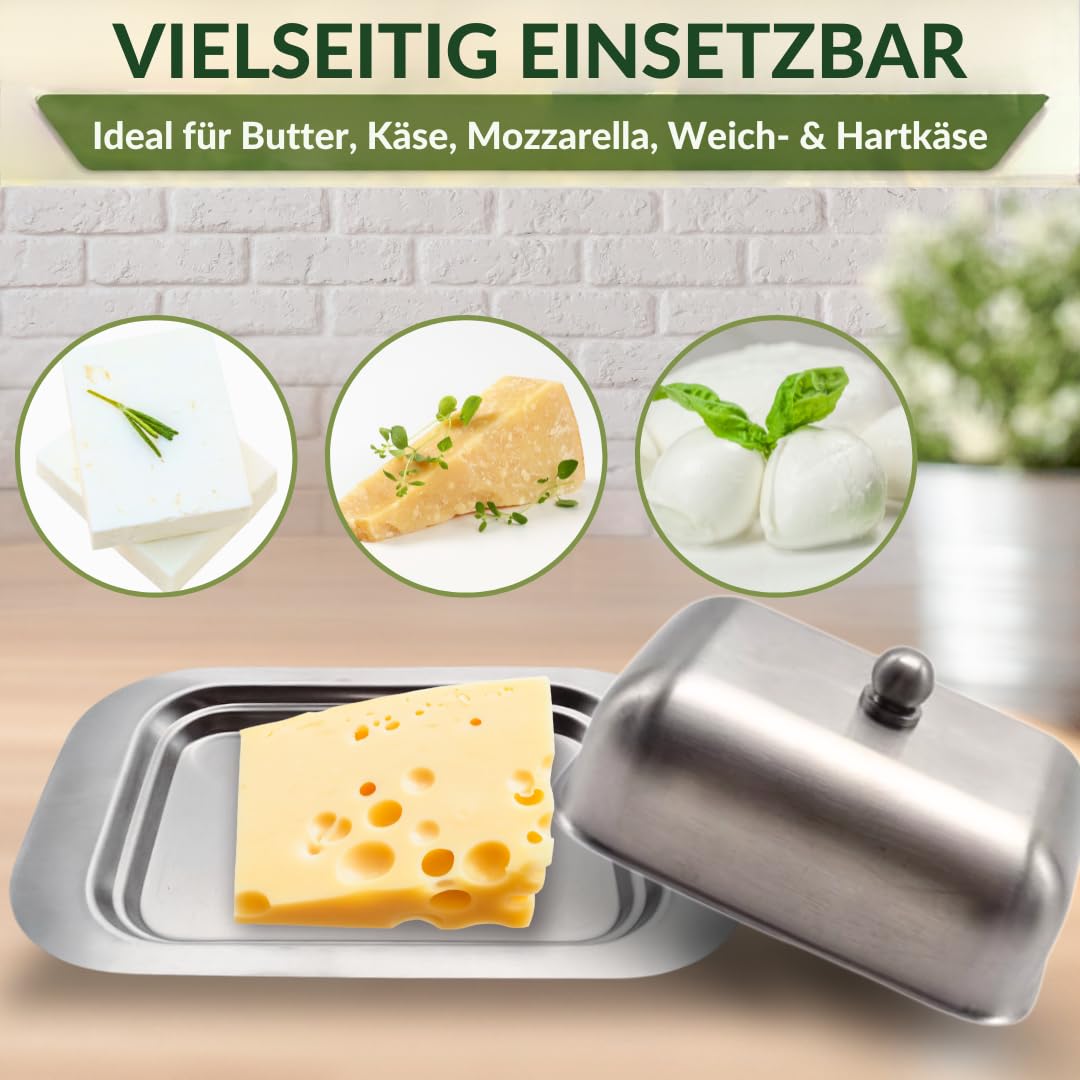 Burriera in acciaio inox con coperchio opaco, lavabile in lavastoviglie, per cucina, colazione, frigorifero, contenitore per burro e margarina
