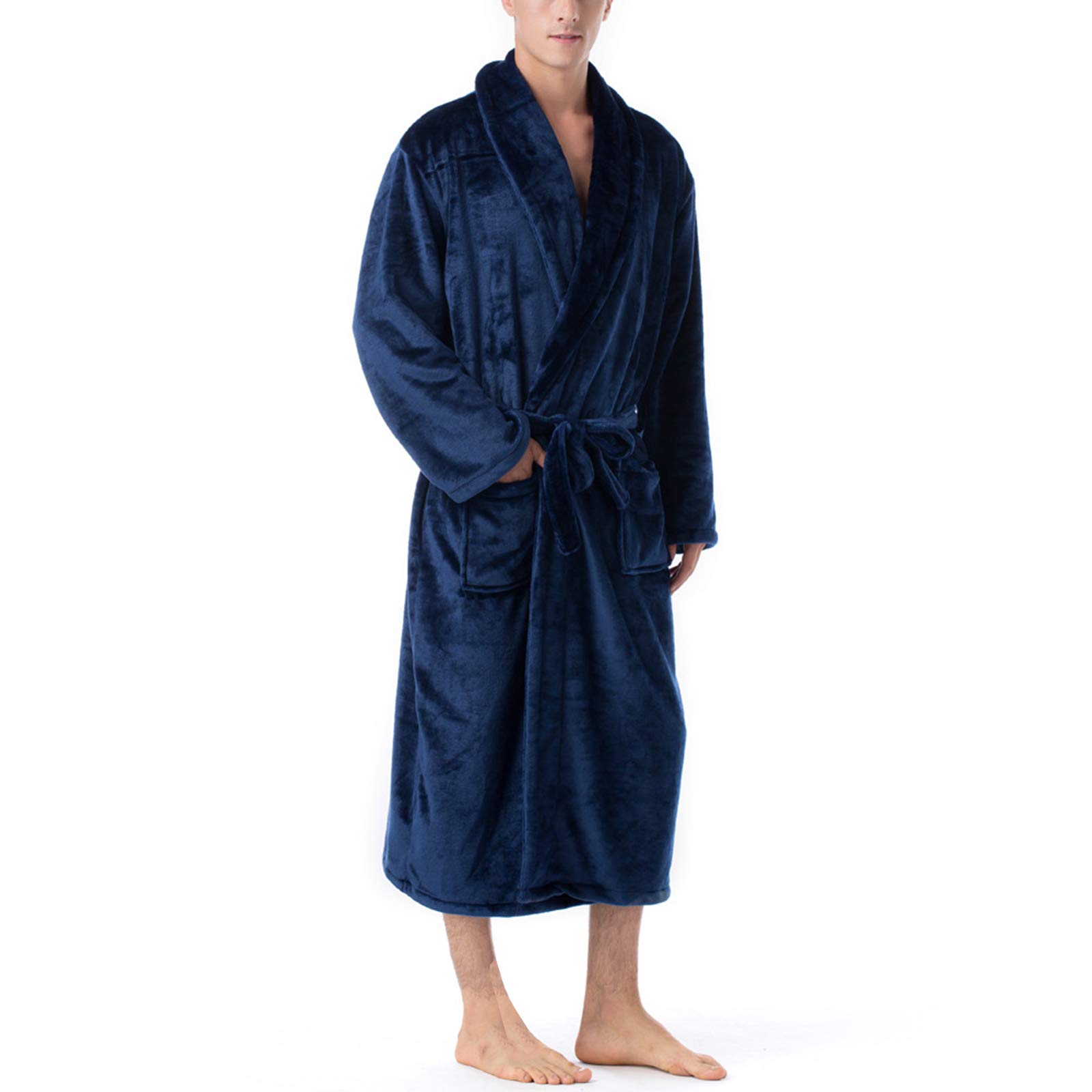 Pijamas de hombre de franela gruesa y albornoz cálido azul en talla L