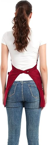 Miniatura 3 de Delantales cortos para mujer con 3 bolsillos, delantal de chef impermeable para cocinar, delantal de cocina para hombres para asar barbacoas